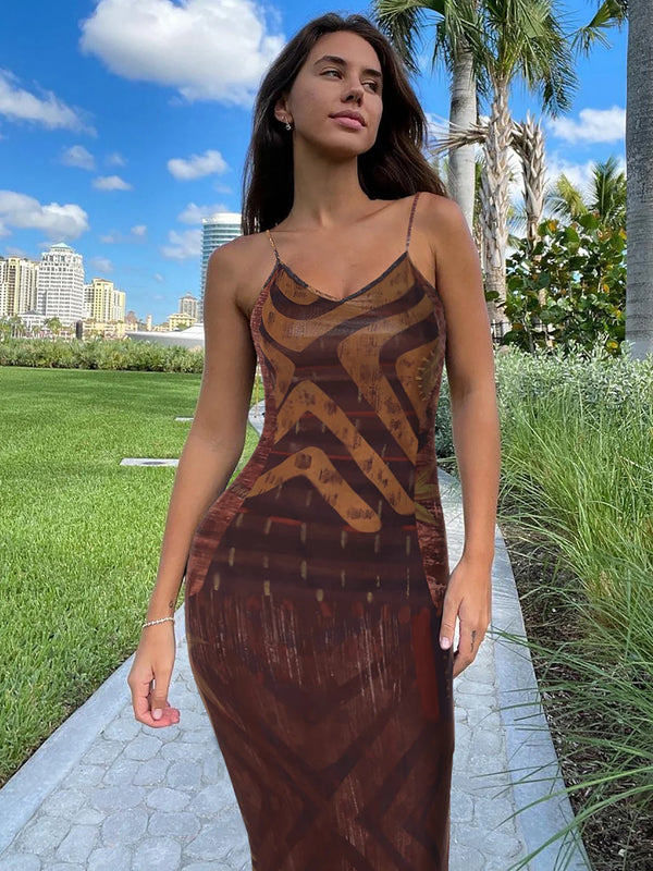 Aurora Printed Cami Bodycon Midi Dress