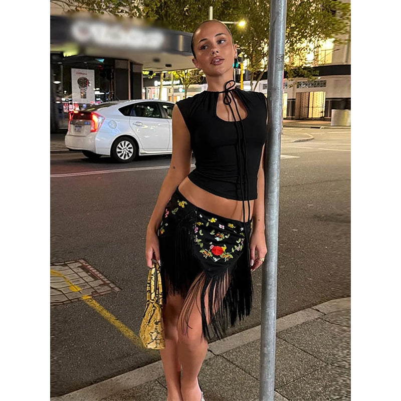 Elodie Fringe Bodycon Midi Skirt One-piece