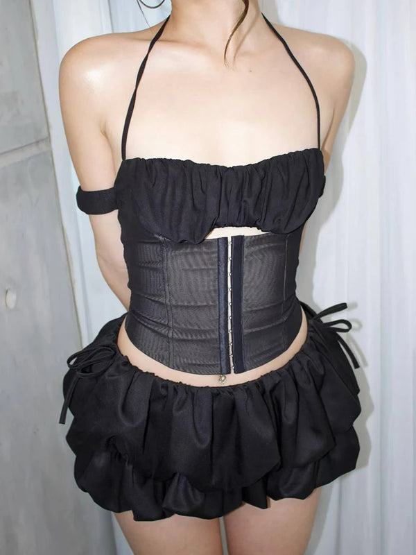 Florence Mesh Halter Mini Skirt Set Two-piece