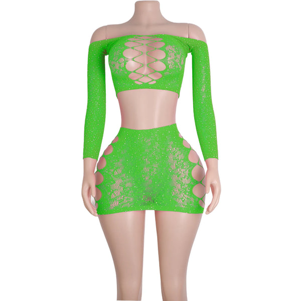 Velvet Eclipse Fishnet Rhinestone Lingerie Two-piece