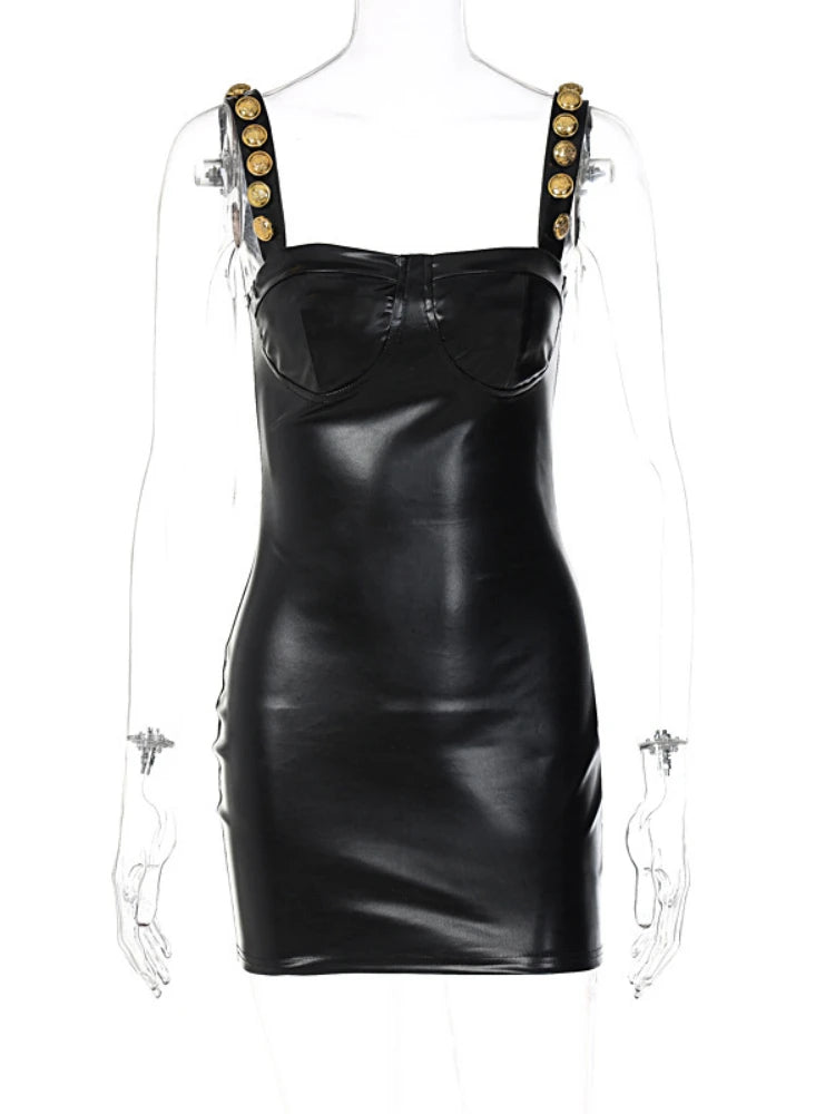 Noelle Faux Leather Strap Mini Dress