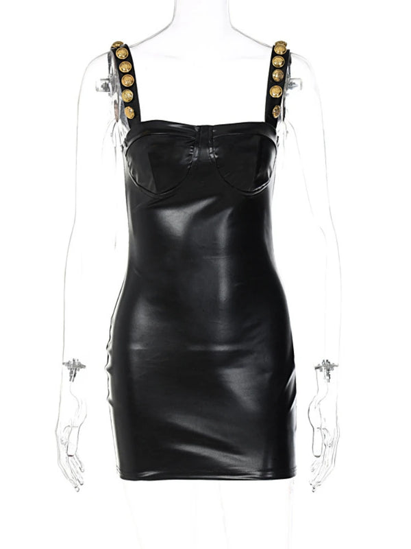 Noelle Faux Leather Strap Mini Dress