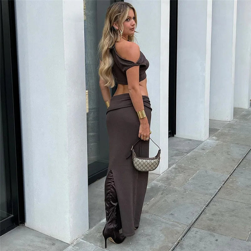 Briana Asymmetrical Drawstring Midi Skirt Set Two-piece