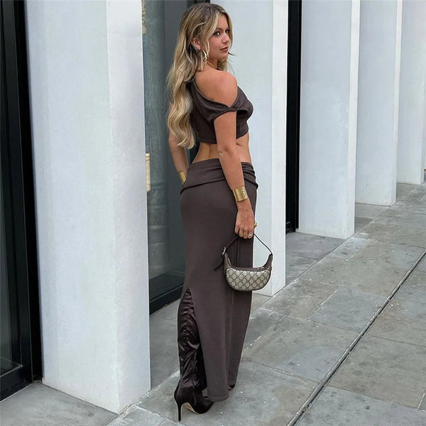 Briana Asymmetrical Drawstring Midi Skirt Set Two-piece