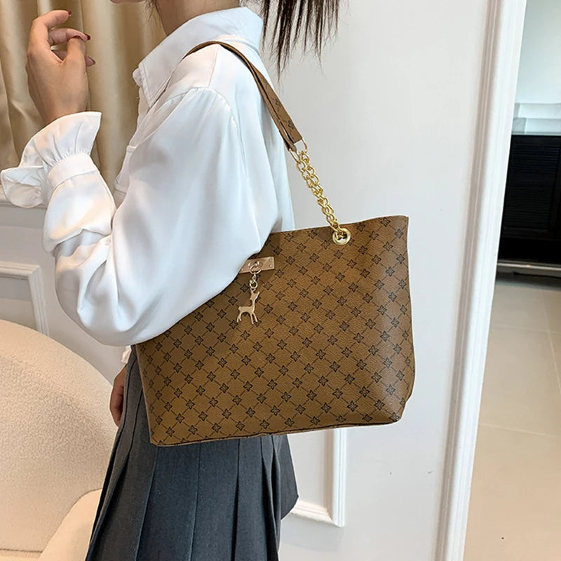 Margaux Monogram-Print Faux-Leather Chain Tote Bag