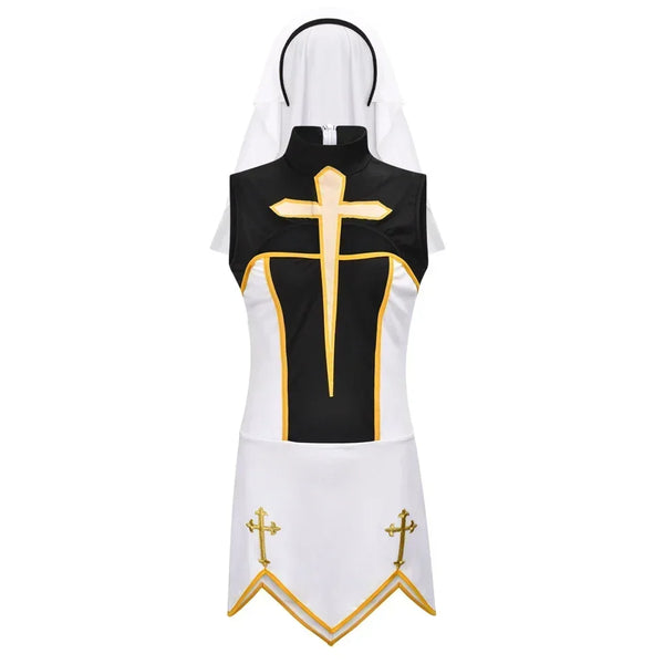 Benedetta Nun Cosplay Costume Set with Headpiece, Gloves & Stockings