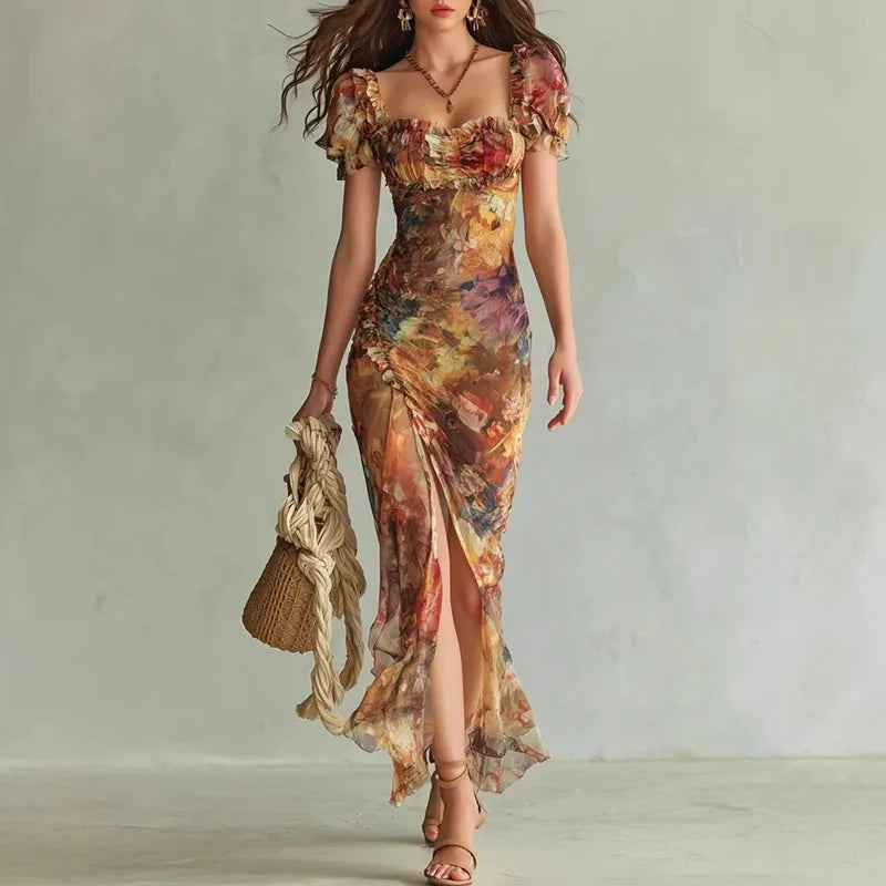 Paloma Boho Cutout Puff-Sleeve Maxi Dress