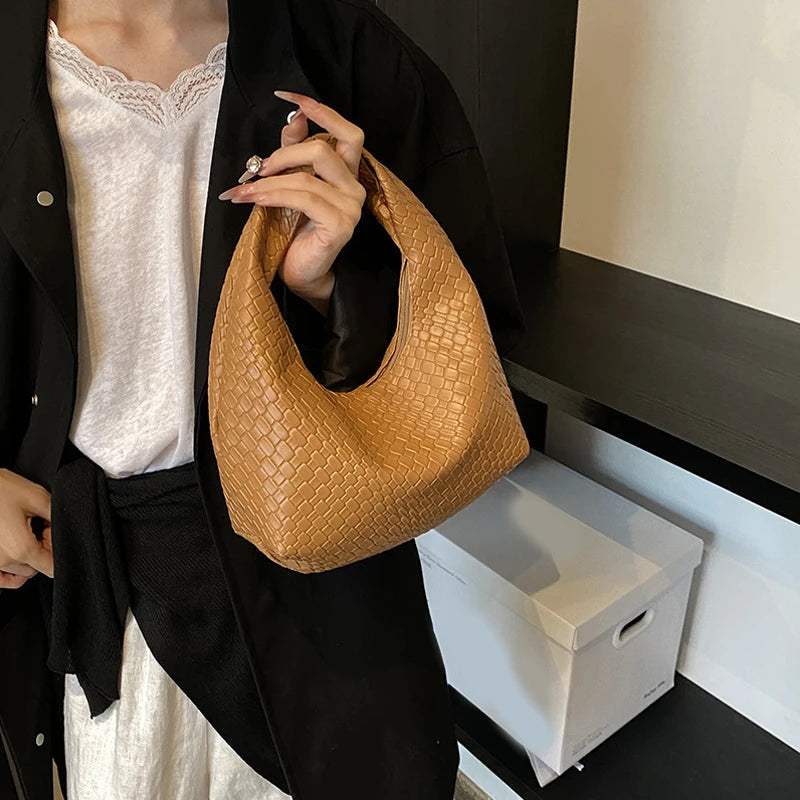 Henrietta Woven Faux-Leather Top-Handle Hobo Bag