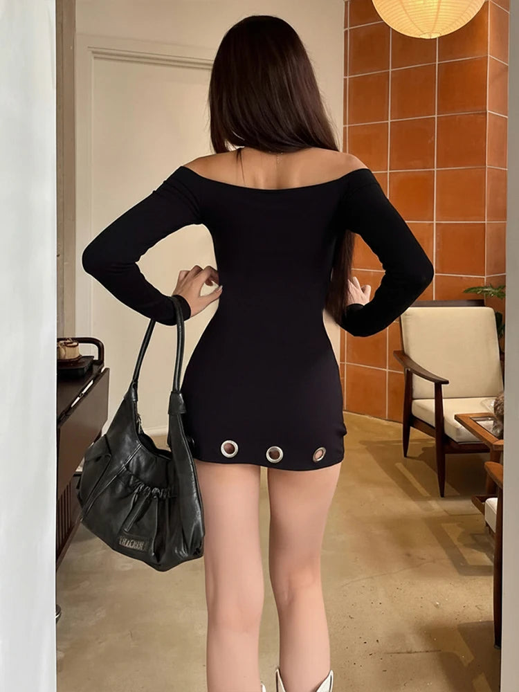 Nia Rivet Cutout Long-Sleeve Mini Dress