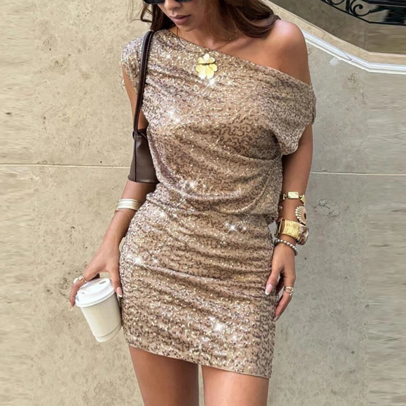 Helena Gold Sequin One-Shoulder Mini Dress