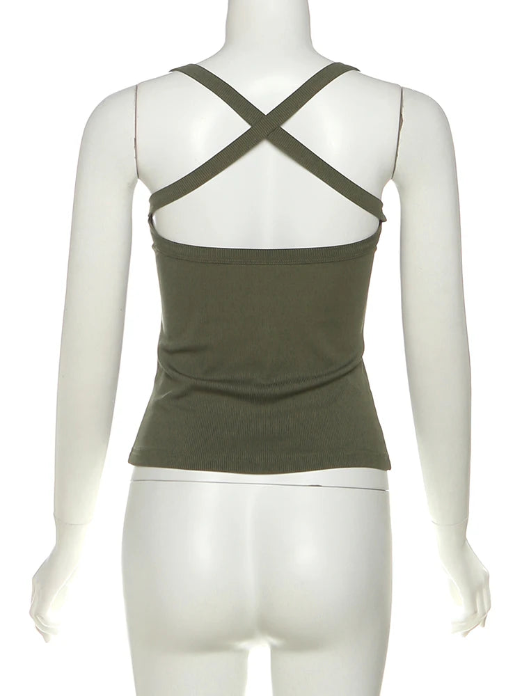 Luna Olive Crossback Ribbed Crop Top