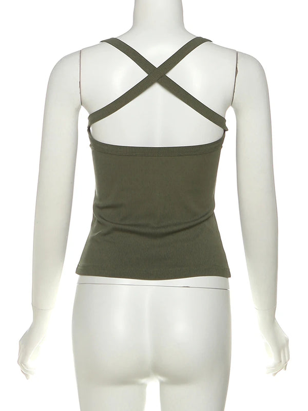 Luna Olive Crossback Ribbed Crop Top