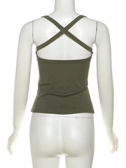 Luna Olive Crossback Ribbed Crop Top