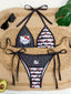 Hello Kitty Women's Bikini Set, Cute Cartoon Print Halter Tie Side Swimsuit, 2 Piece Bathing Suit for Summer Beach