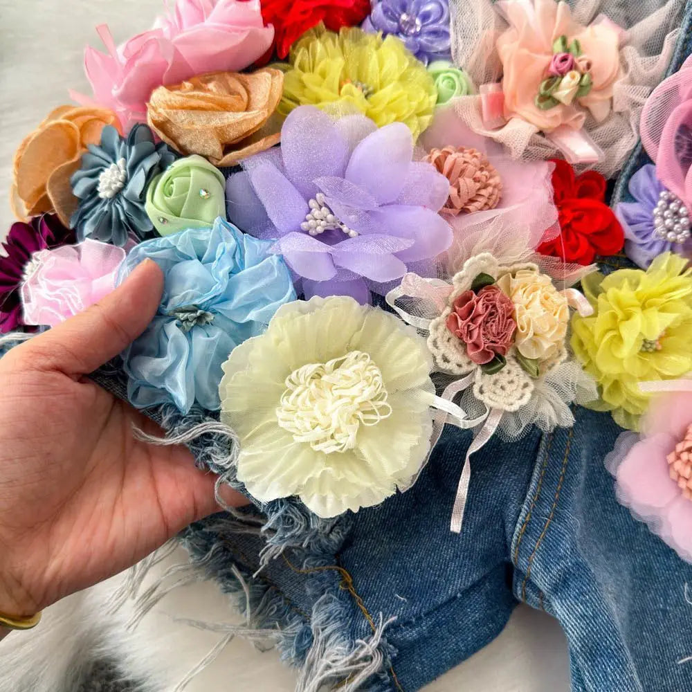 Flora 3D Floral Denim Shorts Apparel One-piece