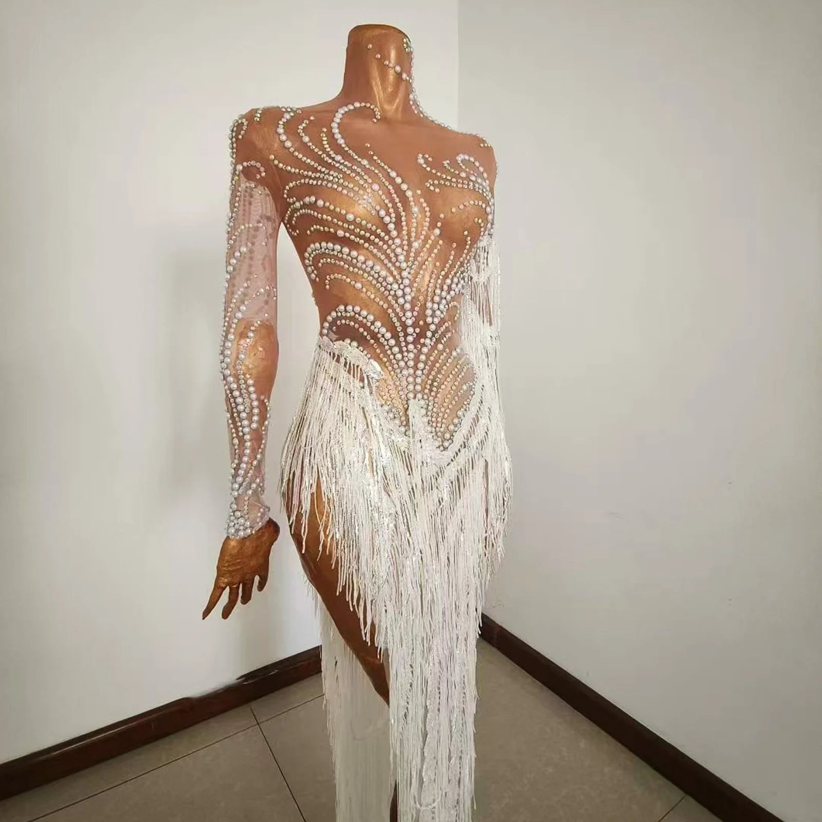 Aria Crystal Fringe Illusion maxi dress One-piece Main image