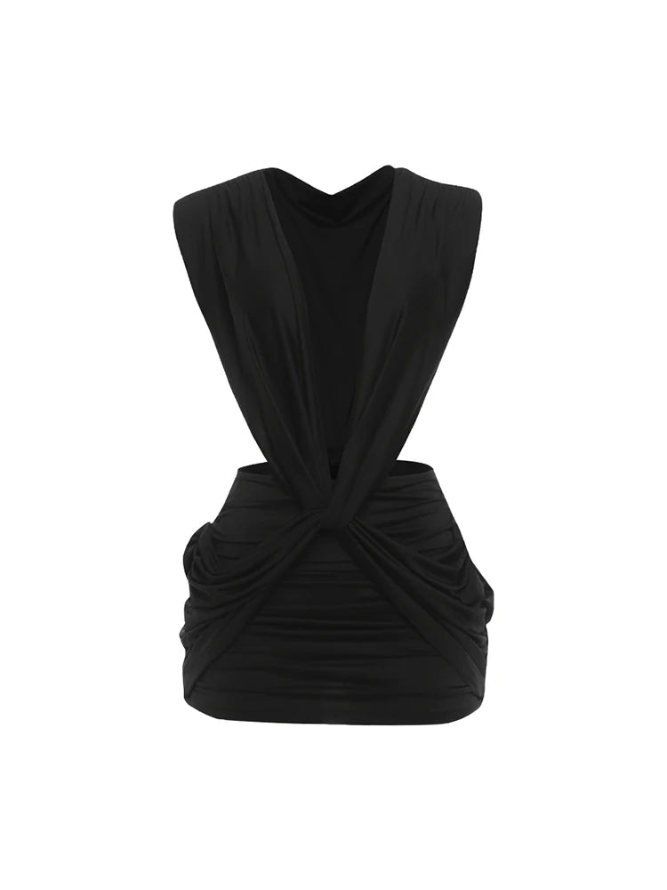 Cambria Deep-V Ruched Cutout Mini Dress