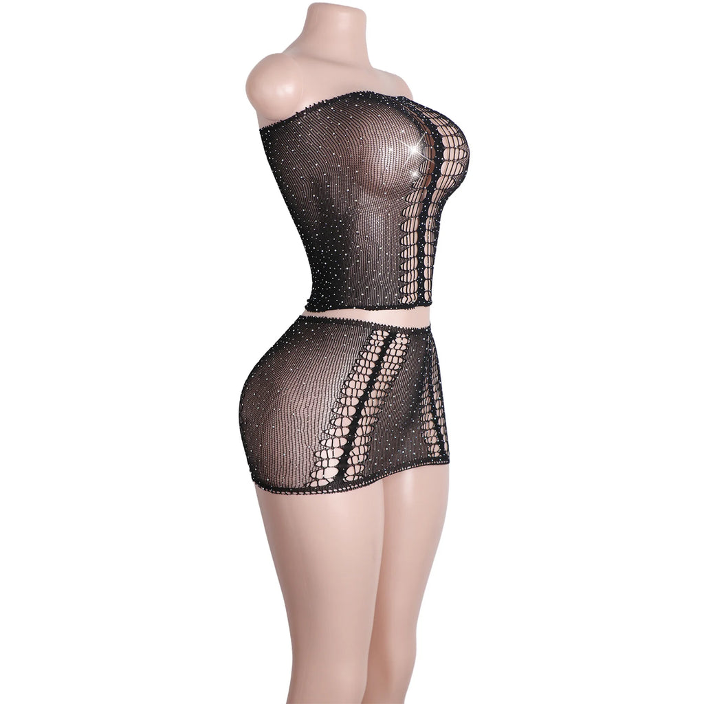 Eclipse Mirage Fishnet Rhinestone Lingerie Two-piece
