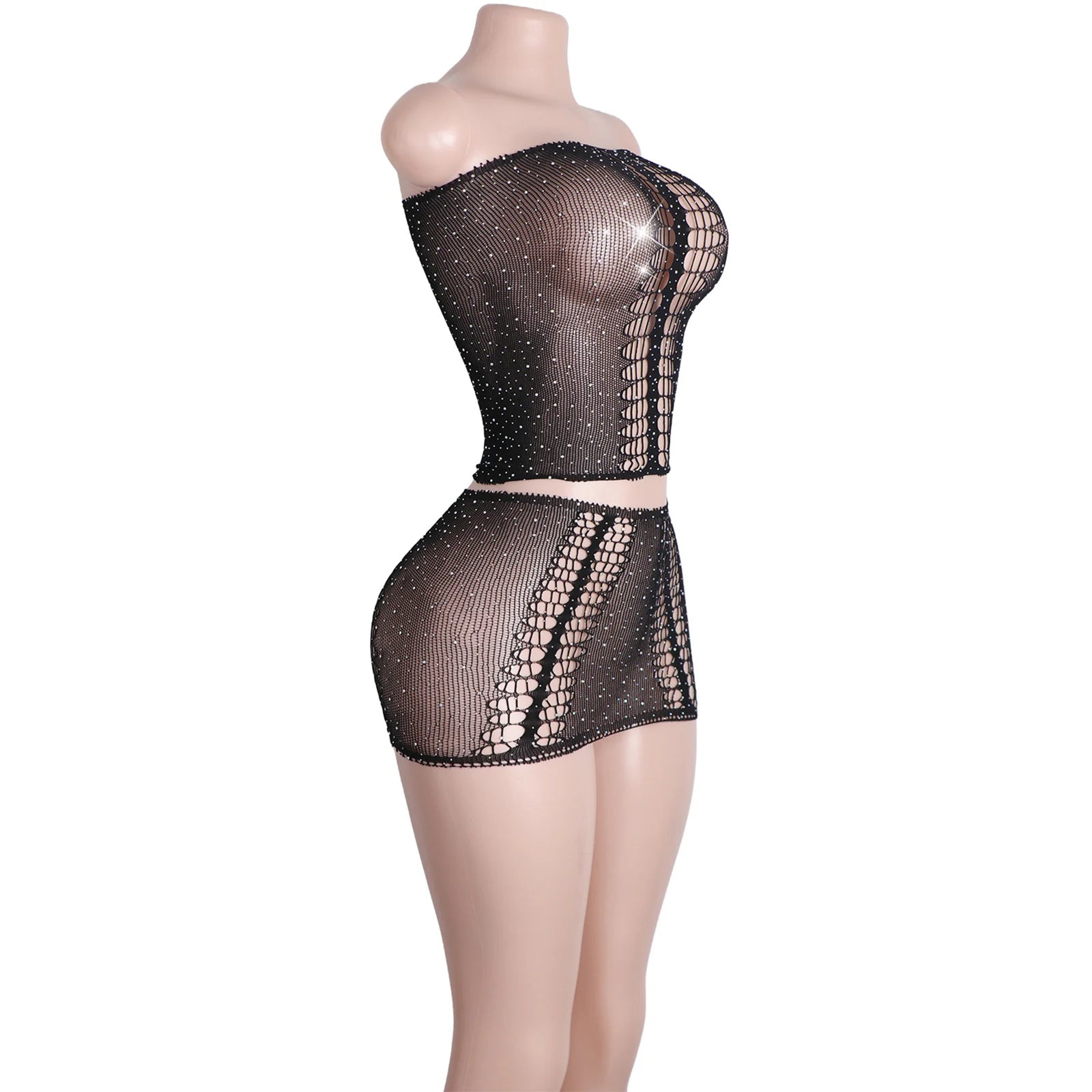 Eclipse Mirage Fishnet Rhinestone Lingerie Two-piece