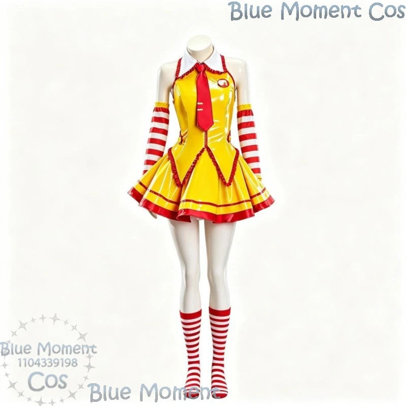 Ruby Red & Yellow Patent Server Cosplay Costume Set with Tie & Striped Socks