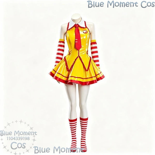 Ruby Red & Yellow Patent Server Cosplay Costume Set with Tie & Striped Socks