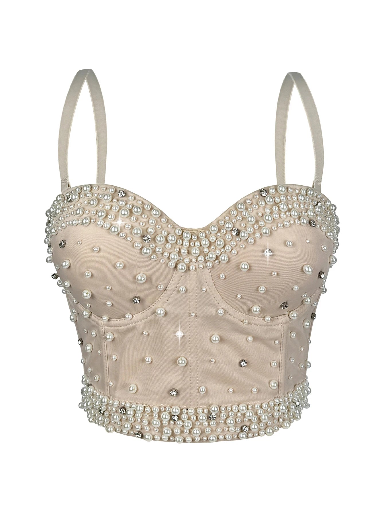 Sexy pearl rhinestone corset crop top women summer club party tops for woman clothes cropped halter tank top hotwife streetwear