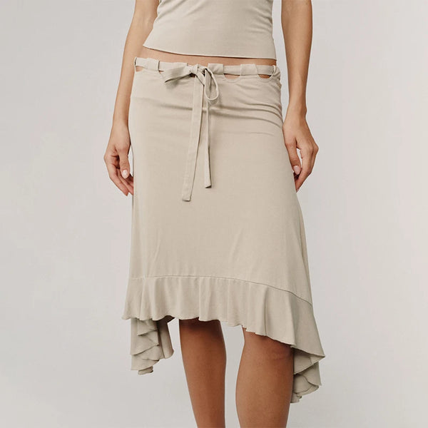 Brunella Tie-Waist Asymmetric Ruffle-Hem Midi Skirt One-piece