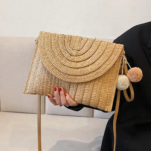 Soleil Woven Straw Envelope Crossbody Bag