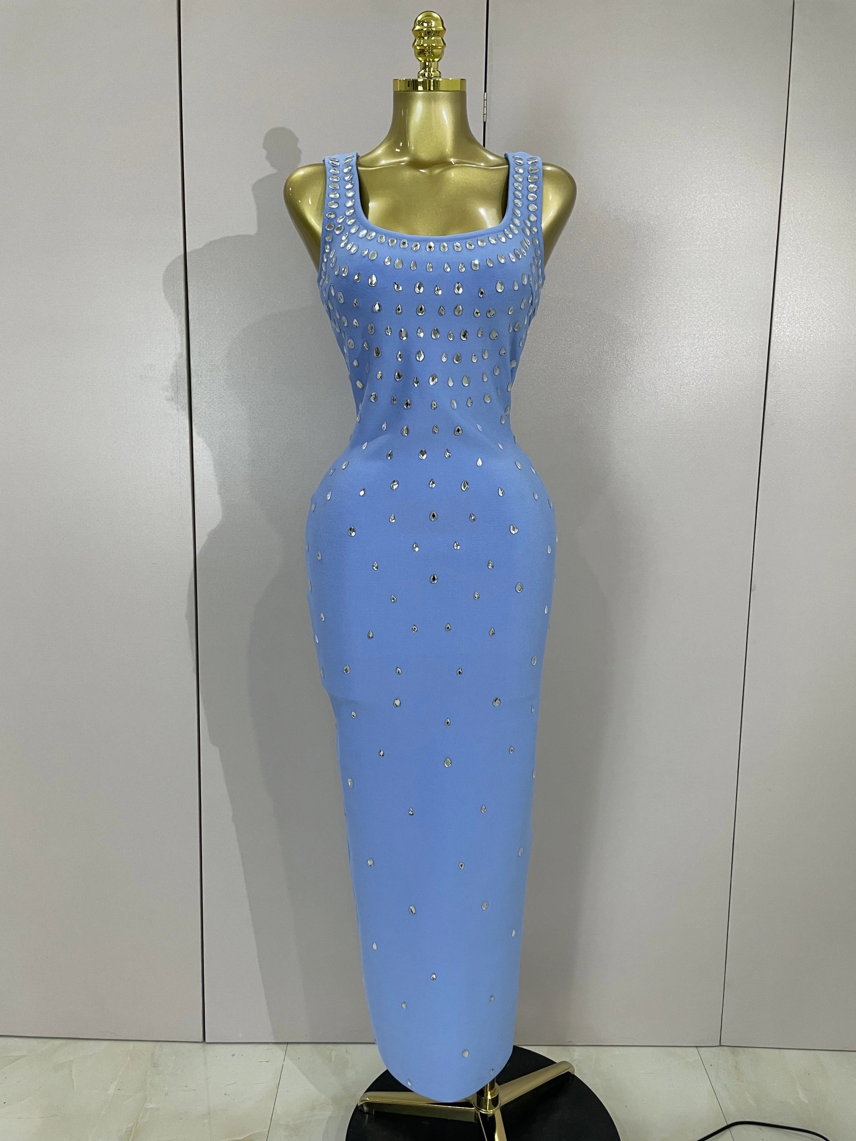 Tahlia Diamond Square-Neck Bandage Maxi Dress