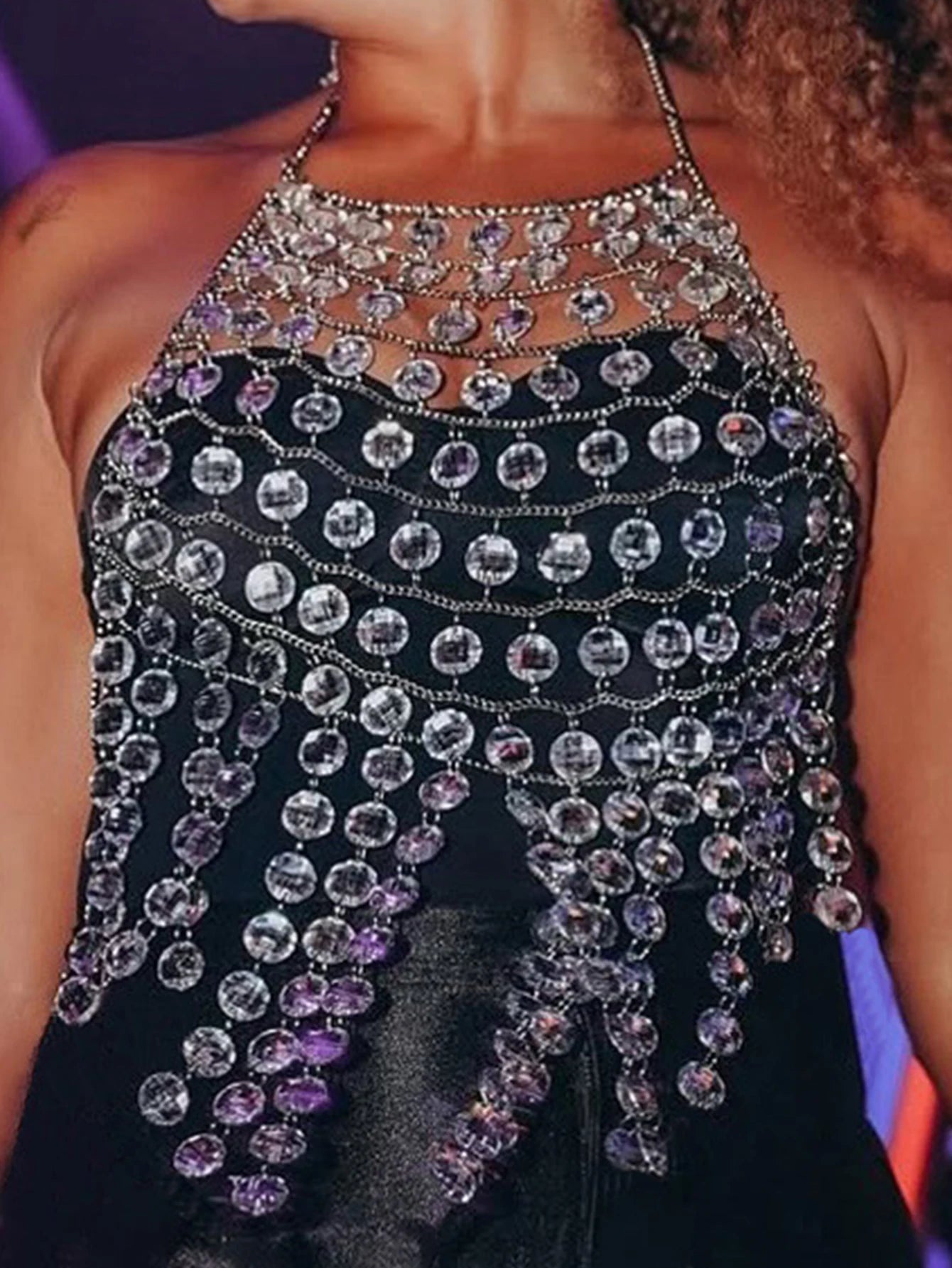 Astra Silver Rhinestone Chain Corset Crop Top