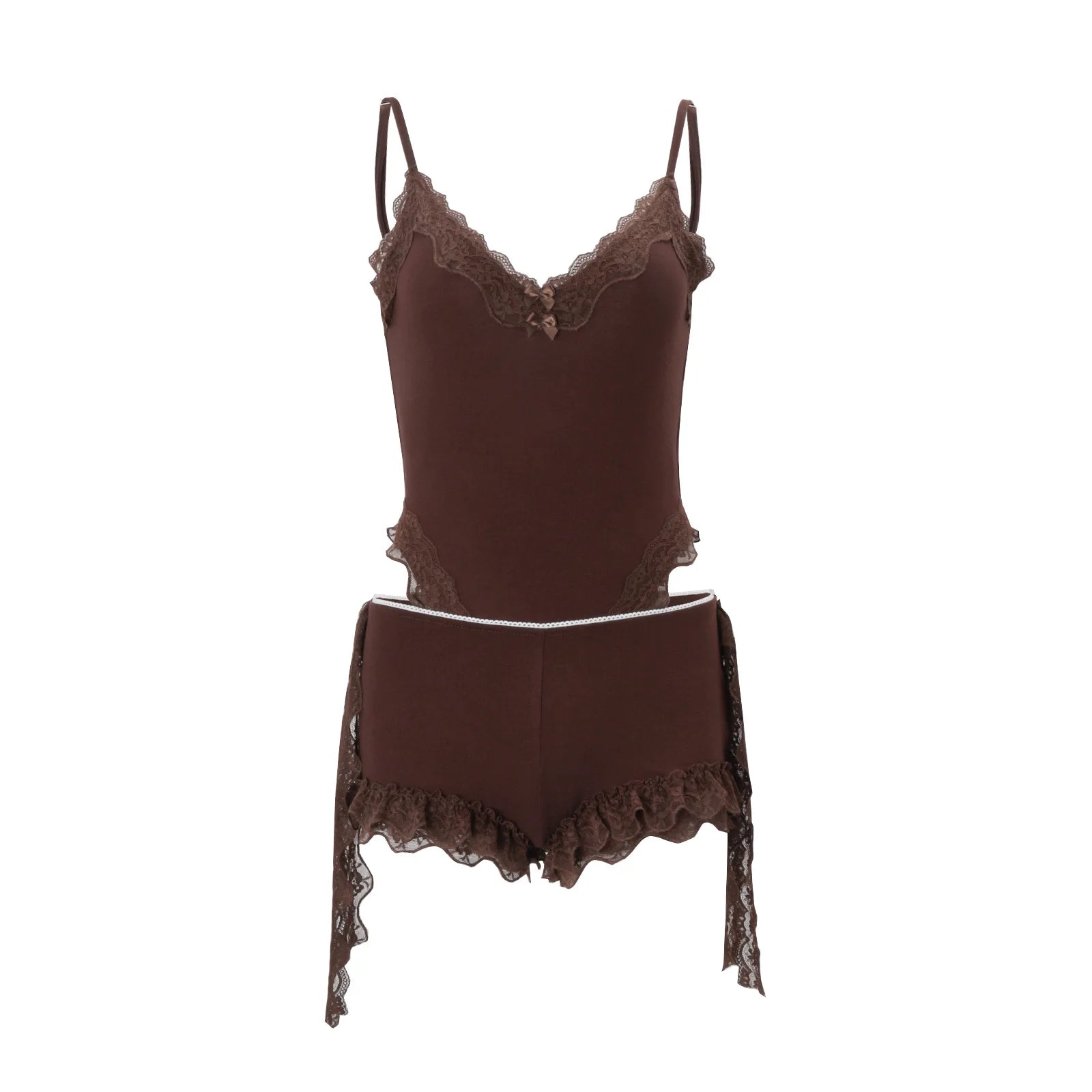 Talia Lace-Trim Bodysuit & Shorts Set Two-piece