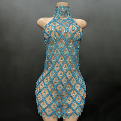 Selena Crystal Sheer Bodycon Halter Mini Dress