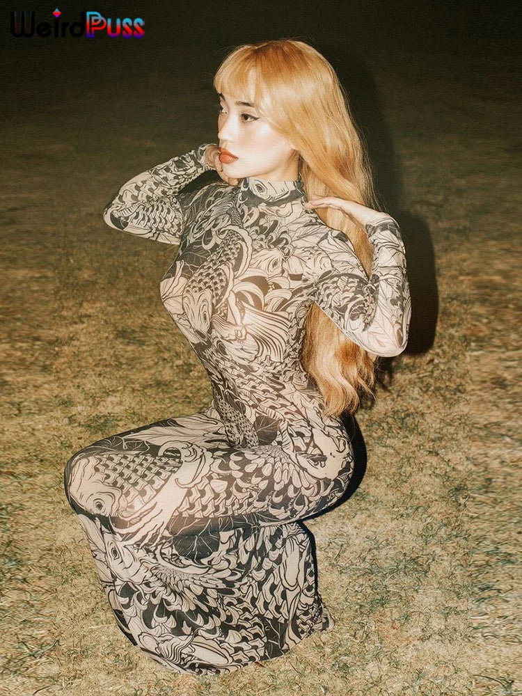Jenny Midnight Dragon Long Sleeve Maxi Dress