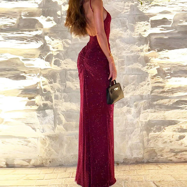 Isabella Noir Glitter Bodycon Maxi Dress