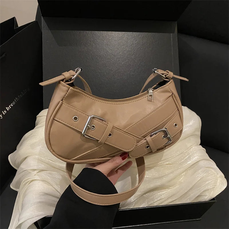 Y2K Vintage PU Leather Women Shoulder Bag Small Crossbody Bag Fashion Ladies Underarm Bag Clutch Purse and Handbag
