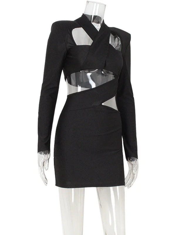 Eluned Cutout V-Neck Long-Sleeve Bodycon Mini Dress