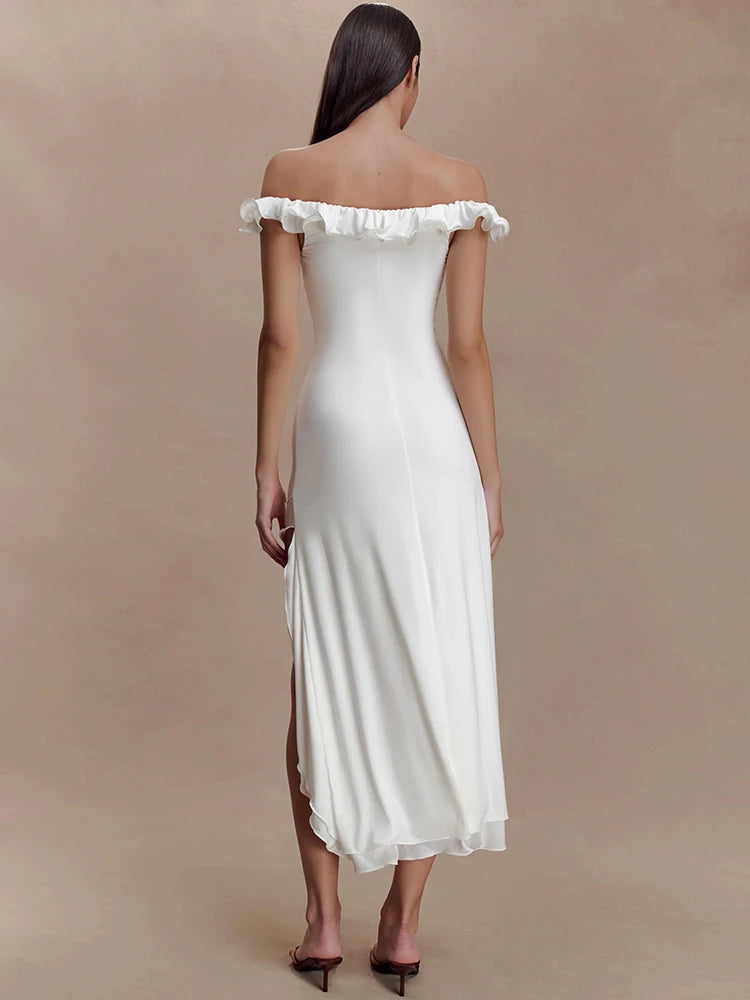 Isadora Cutout Off-Shoulder Ruffle Midi Dress