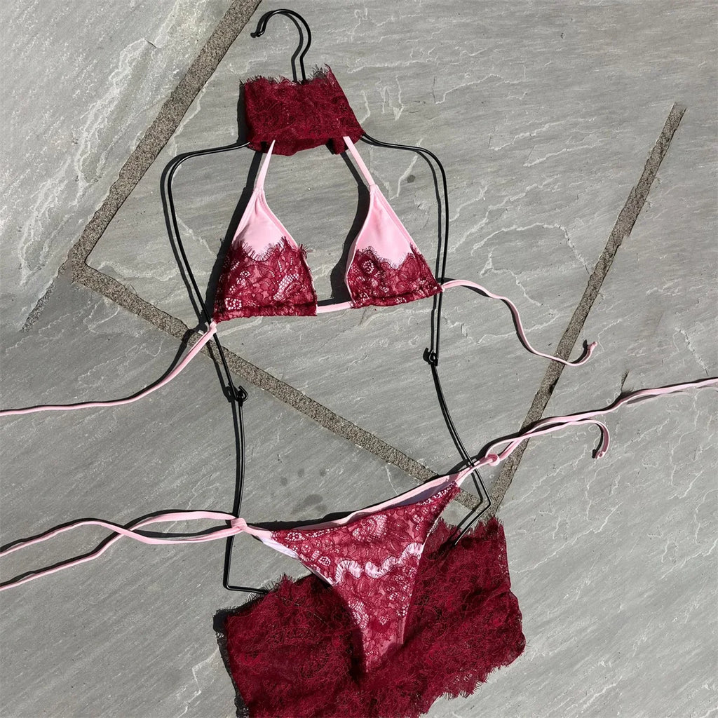 Henrika Lace Triangle Micro Bikini & Sarong Three-piece