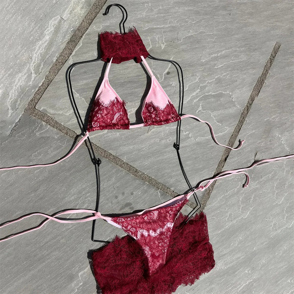 Henrika Lace Triangle Micro Bikini & Sarong Three-piece
