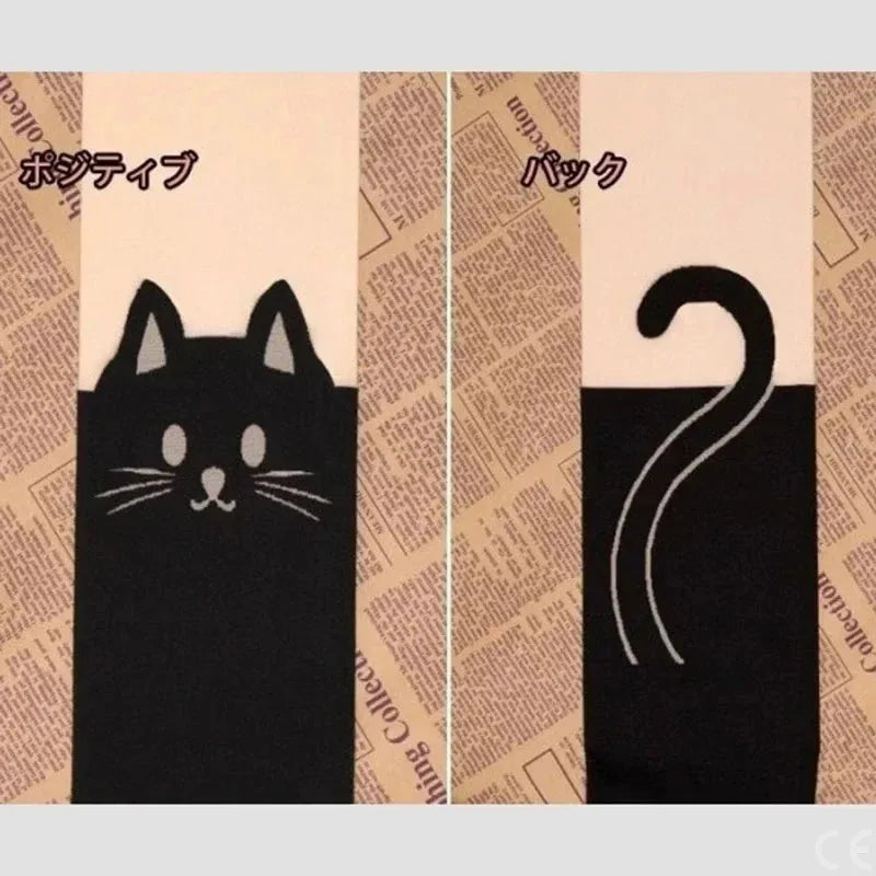 Minka Cat-Print Thigh-High Socks