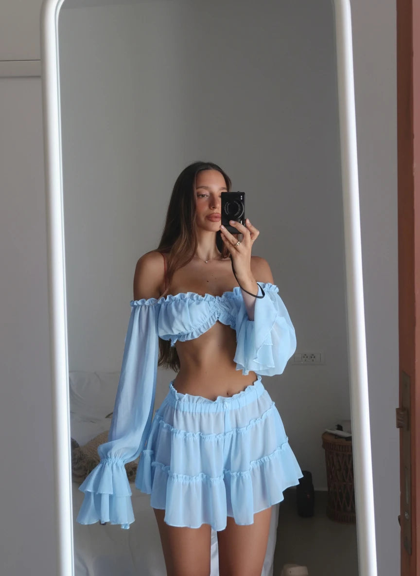 Ruffle Beach Dresses Cover Up Women Bandage Long Sleeve Dress High Waist Beach Cover Ups Summer Bandage Beachwear Dress Clothing