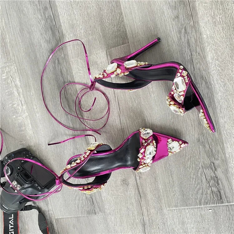 Jolie Rhinestone Lace-Up Stiletto Sandals