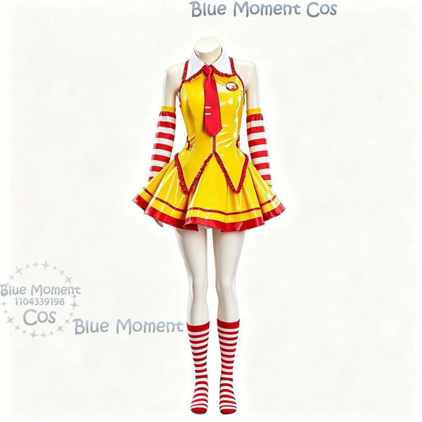 Ruby Red & Yellow Patent Server Cosplay Costume Set with Tie & Striped Socks