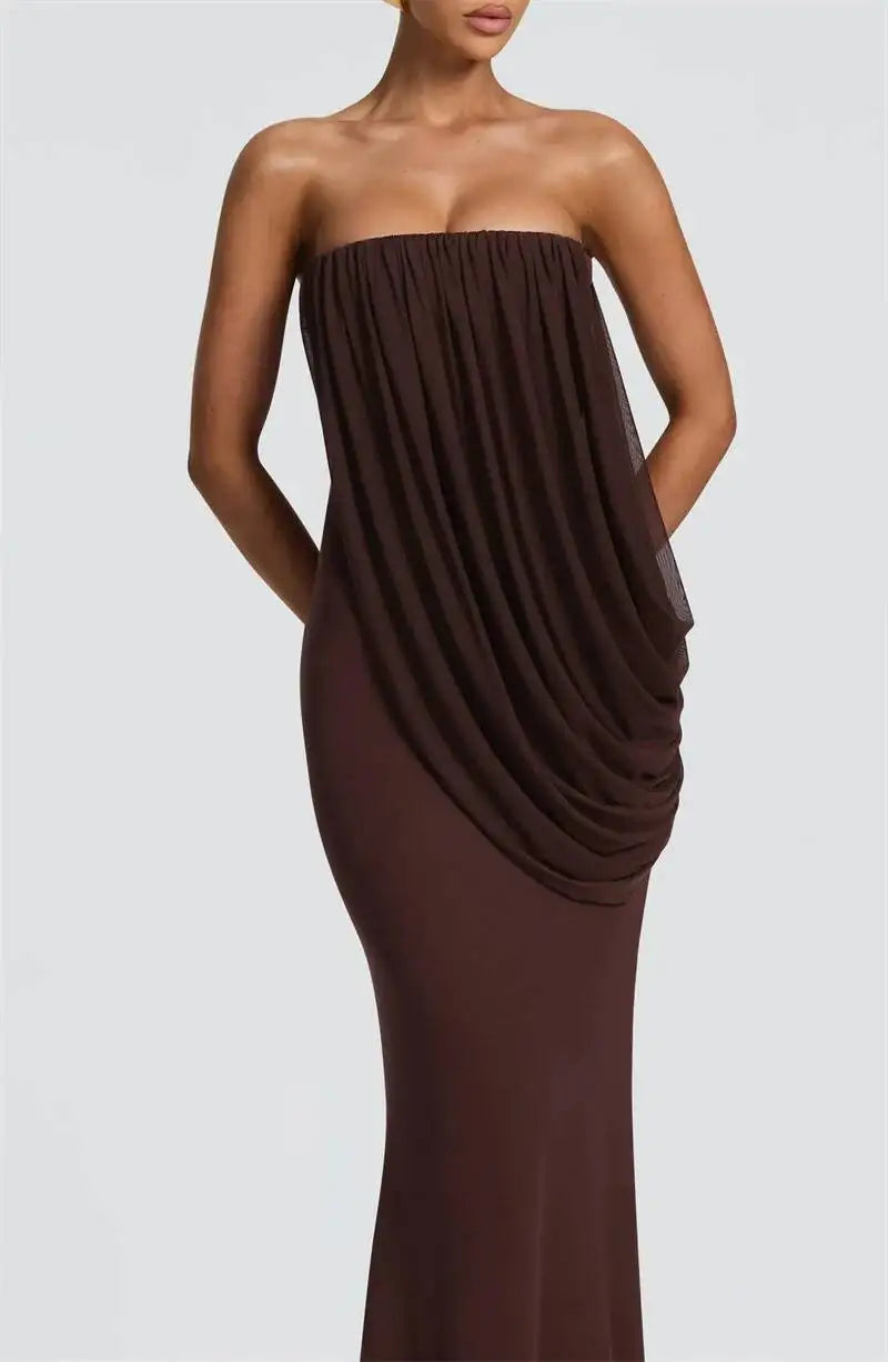 Valentina Draped Strapless Mermaid Maxi Dress