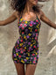 Kliou Flower Print Mini Dress Woman Low-Neck Cross Bandage Backless Sleeveless Skinny Peach Hip Hot Girls Street Style Bodycon
