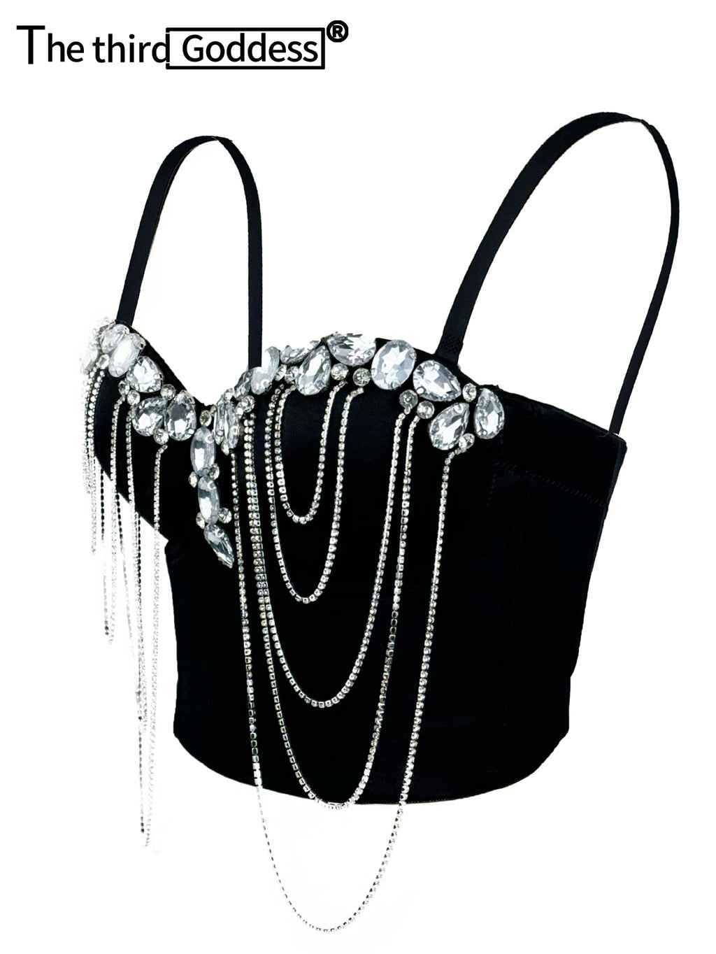 Sexy black white chain rhinestone corset crop top women summer club party halter tank top streetwear bustier cropped tube tops