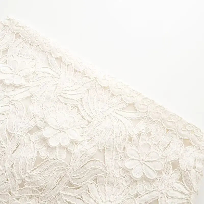 Evangelina Embroidered Lace Bell-Sleeve Tie-Neck Blouse & Mini Skirt Two-piece