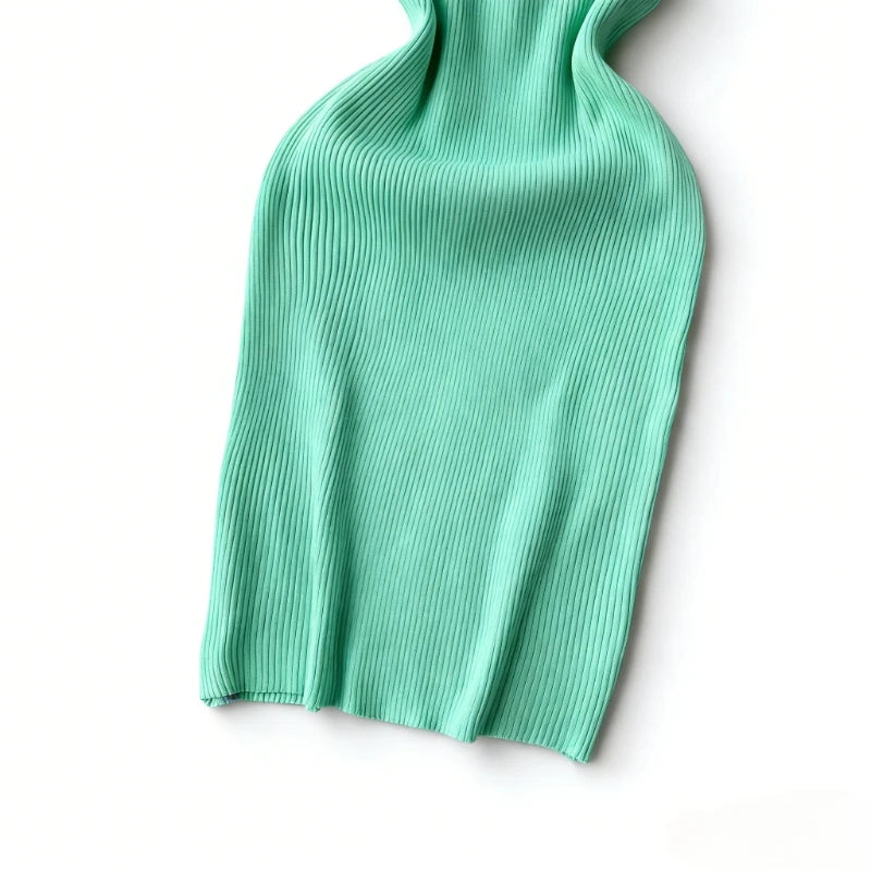 Women's Mint Green Sleeveless Halter Neck Sundress Stretchy Ladies Knit Bodycon Mini Dress Casual Summer Clubwear Dress Outfits