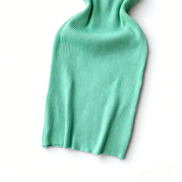 Women's Mint Green Sleeveless Halter Neck Sundress Stretchy Ladies Knit Bodycon Mini Dress Casual Summer Clubwear Dress Outfits