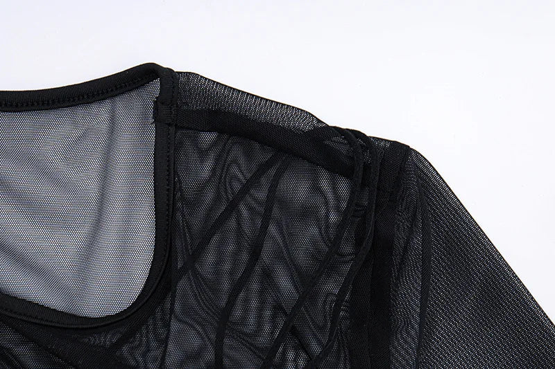 Cyra Sheer-Mesh Long-Sleeve Bodycon Mini Dress